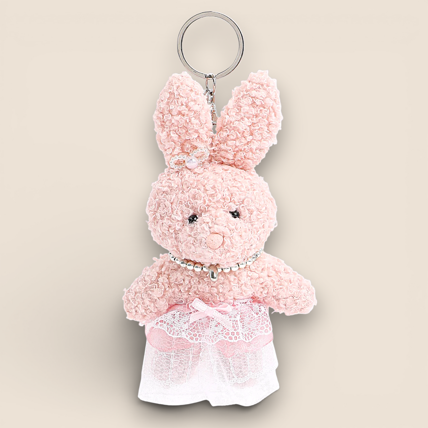 Porte-clés lapin peluche adorable – Rose clair