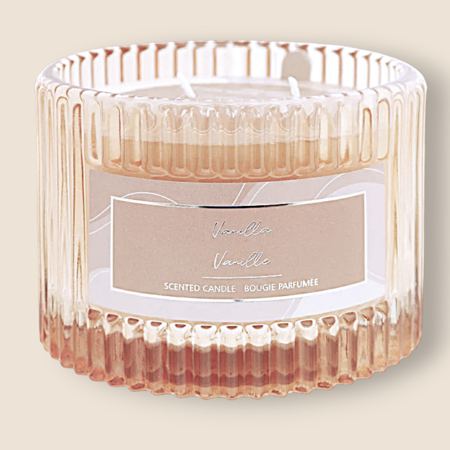Bougie nervurée en pot de verre clair - Vanille – 12 oz