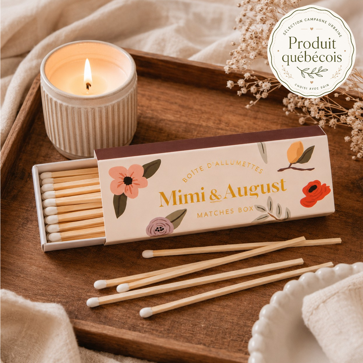 Boîte d’allumettes longues florale — Les indispensables, 30 bâtonnets