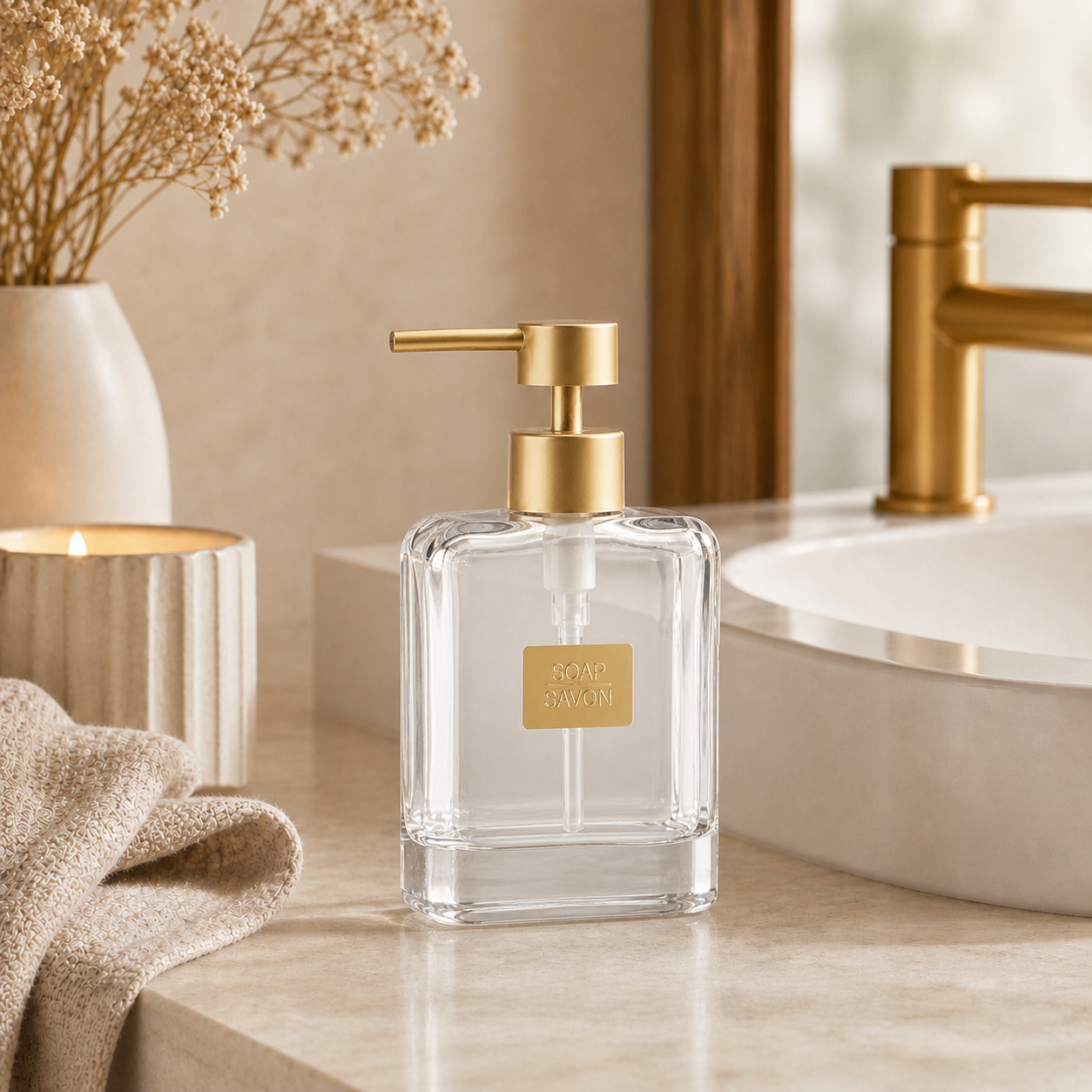 Distributeur de savon en verre avec pompe champagne