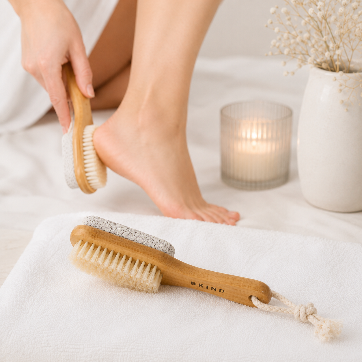 Brosse pierre ponce en bambou pour les pieds