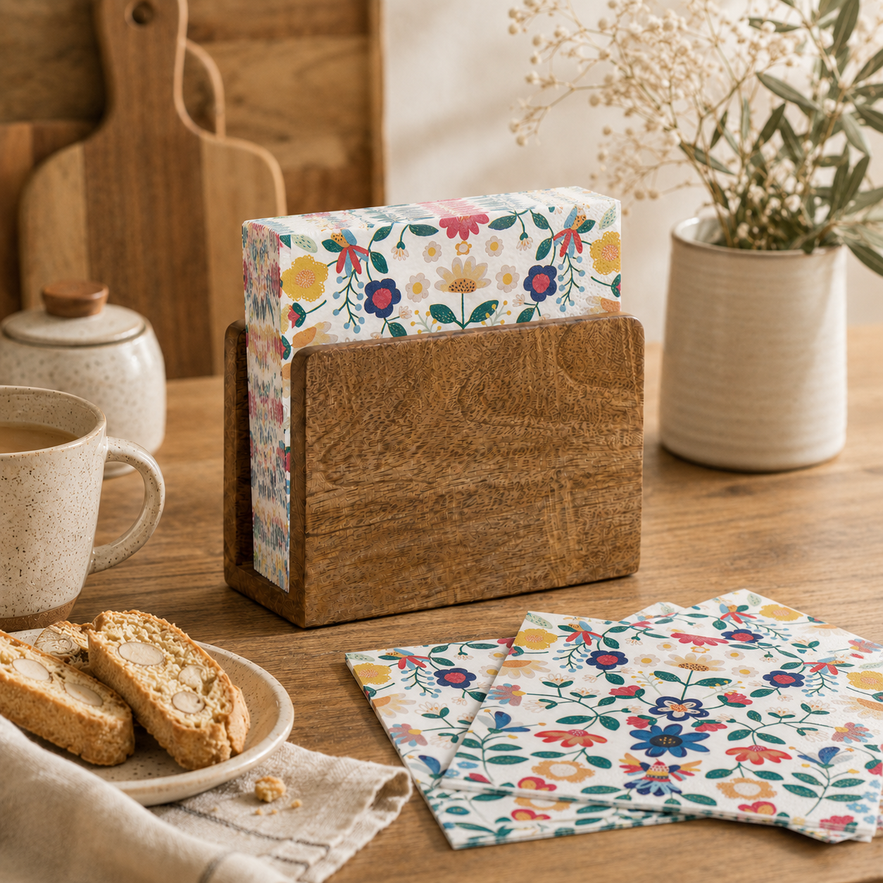 Ensemble porte-serviettes en bois avec serviettes décoratives