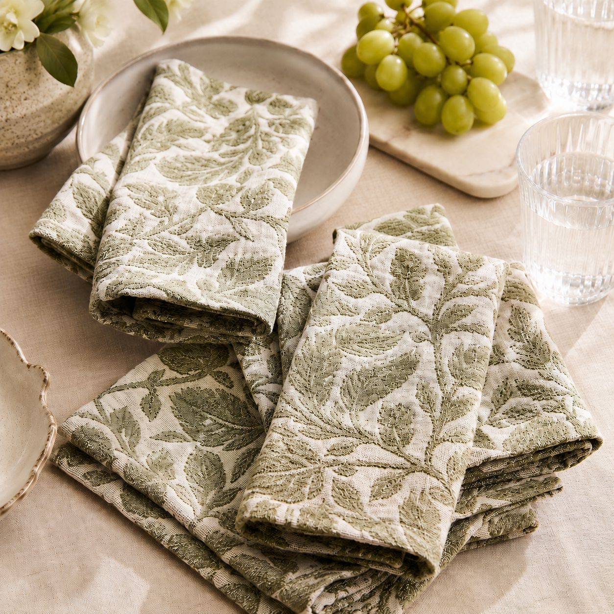 Serviette de table botanique 100 % coton – Disponible en 2 teintes