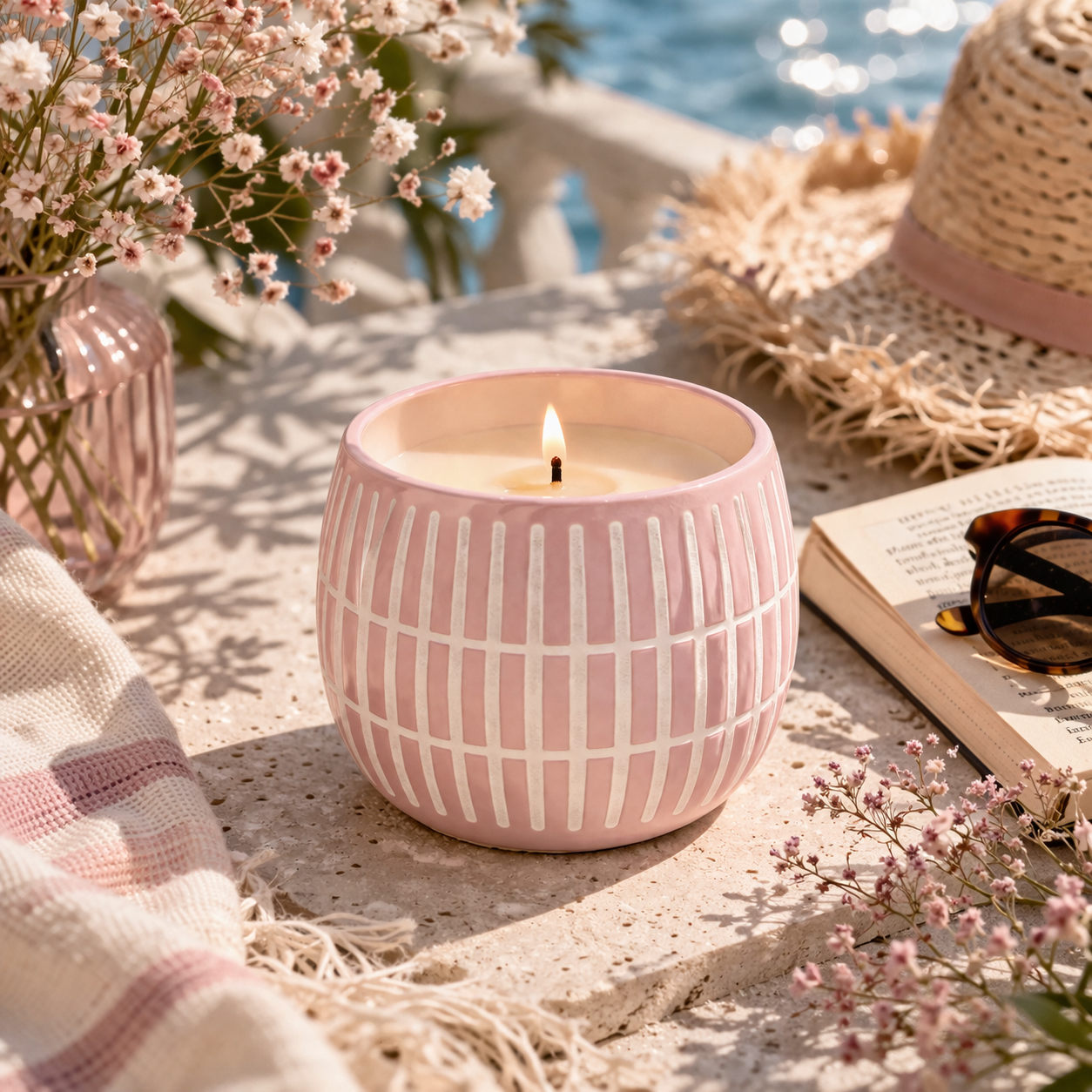 Bougie dans un jolie pot de céramique – Baies et prosecco rosé, 12 oz