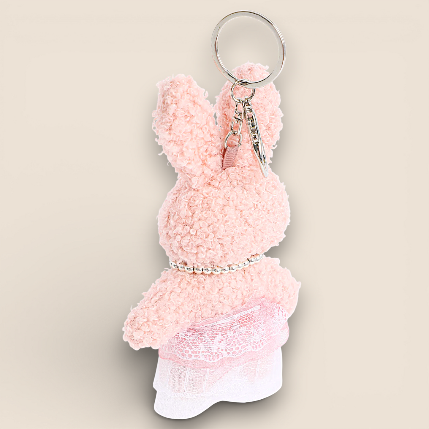 Porte-clés lapin peluche adorable – Rose clair