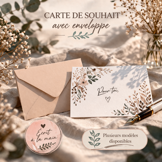 Carte premium avec enveloppe – Message écrit à la main - 150 caractères
