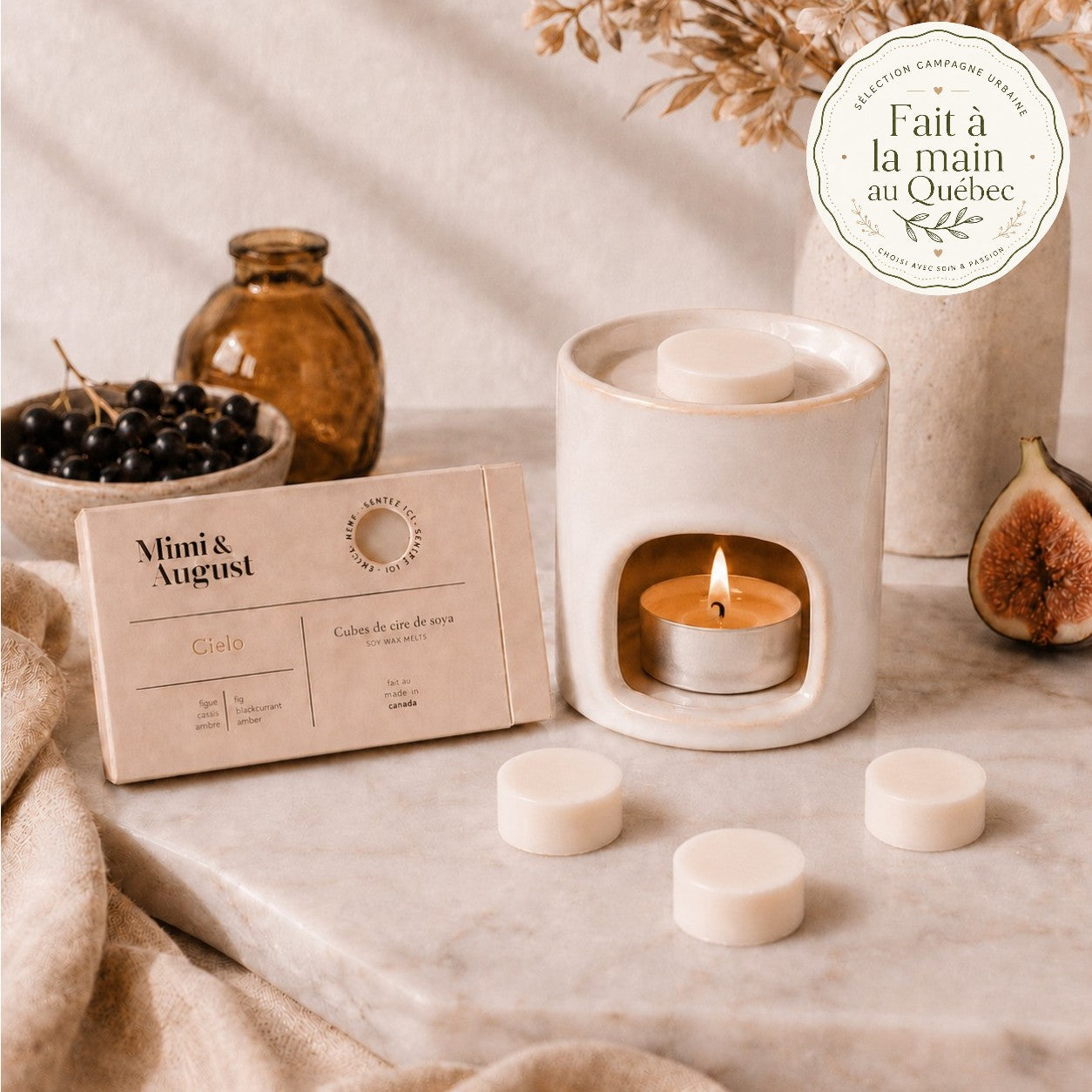 Ensemble diffuseur Cielo — Céramique, cire parfumée & lampion