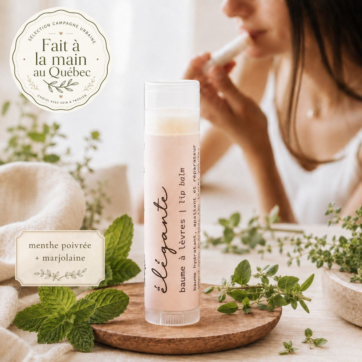Beaume à lèvres Élégante doux et raffiné - menthe poivrée et marjolaine