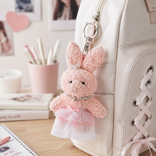 Porte-clés lapin peluche adorable – Rose clair