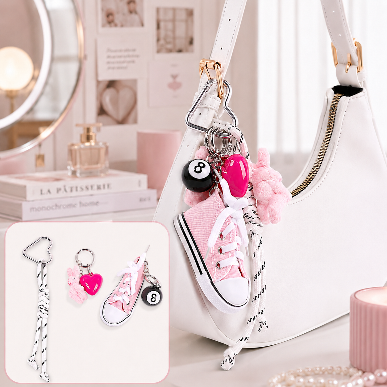 Porte-clés charms multi-styles – Rose clair