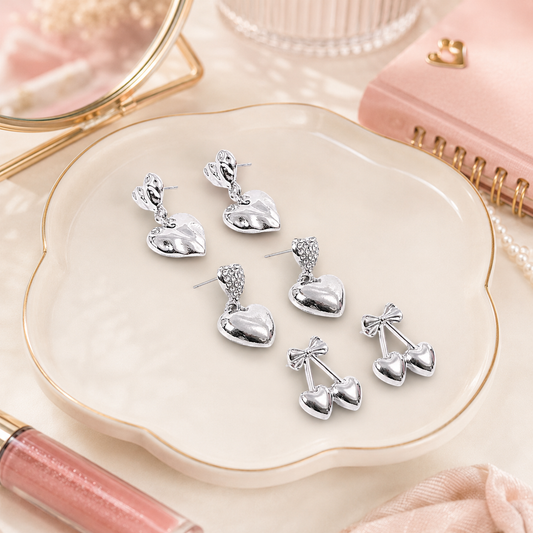 Ensemble Boucles d’oreilles cœur et cerise - Hypoallergènes