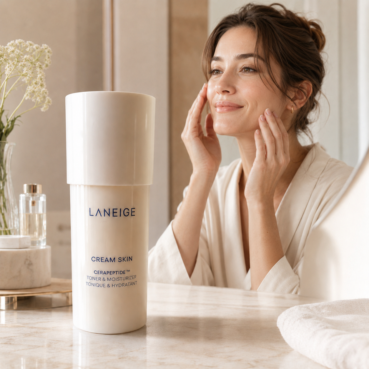 Lotion tonique laiteuse rechargeable avec céramides et peptides Cream Skin - La Neige (50ml)