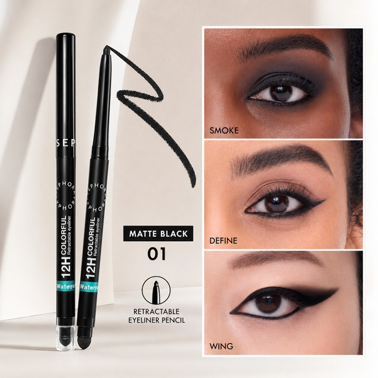 Crayon rétractable pour les yeux - Eyeliner Waterproof 12h - Noir mat (01) - Sephora Collection.