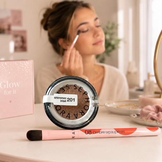 Duo regard lumineux Sephora Collection – ombre à paupières irisée & pinceau rose
