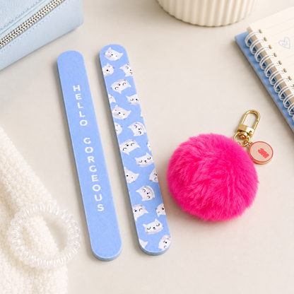 Duo Hello Gorgeous – Lime à ongles & pompon rose