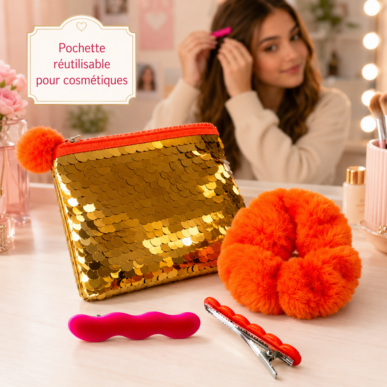 Ensemble Éclat – Pochette brillante & accessoires cheveux