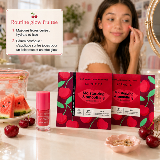 Duo Glow Cerise & Pastèque – Sérum éclat + masques lèvres - Sephora collection