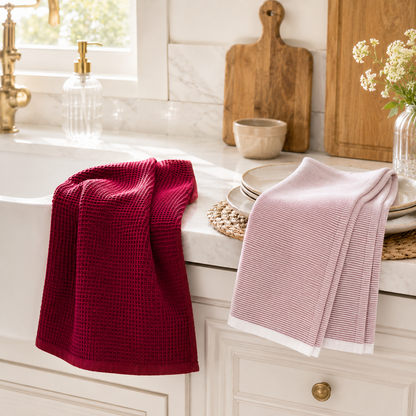 Serviette de cuisine fines rayures bourgognes - choix de 2 modèles