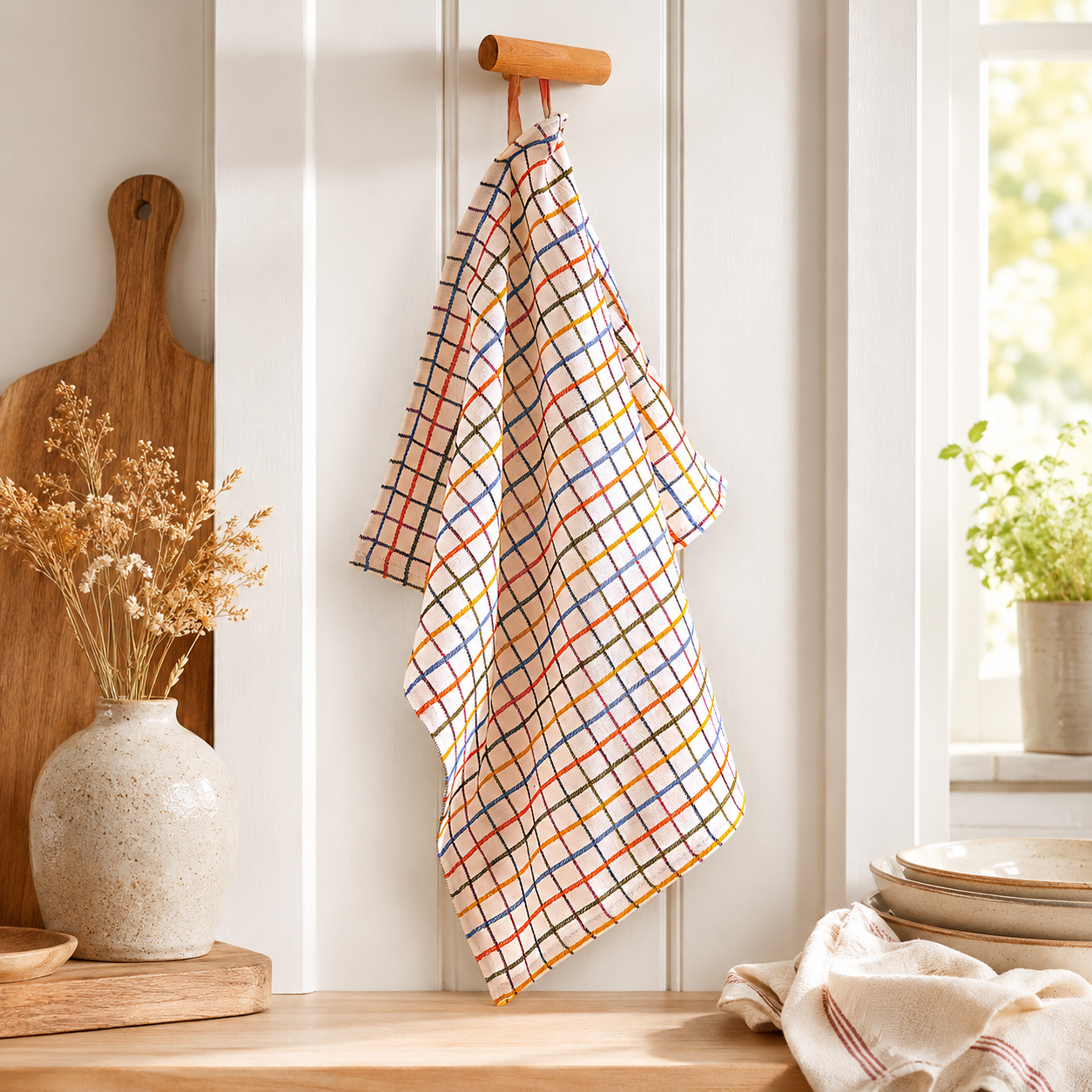 Serviette de cuisine à carreaux colorés – coton biologique