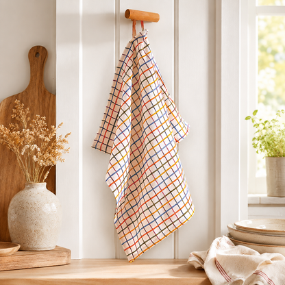 Serviette de cuisine à carreaux colorés – coton biologique