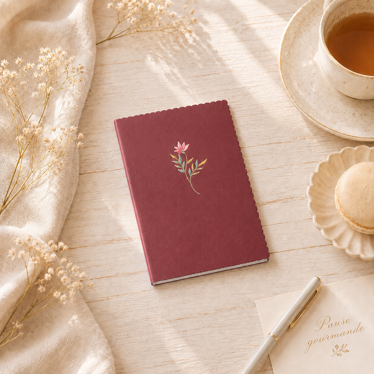 Mini carnet – Bord festonné & illustration florale
