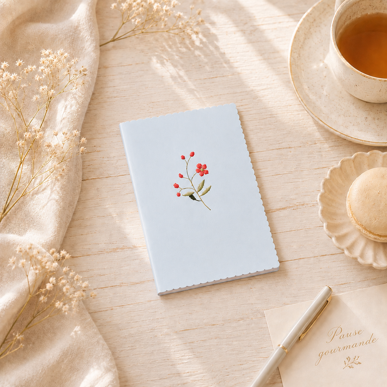 Mini carnet – Bord festonné & illustration florale