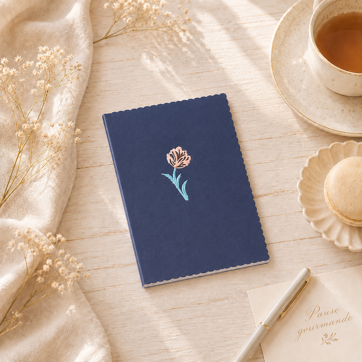 Mini carnet – Bord festonné & illustration florale