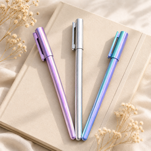 Stylo gel métallique – Encre noire & éclat subtil - choix de 3 teintes