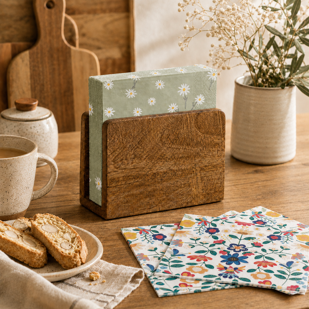 Ensemble porte-serviettes en bois avec serviettes décoratives