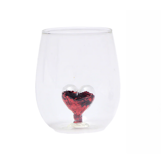 Verre avec cœur rouge – Édition Saint-Valentin