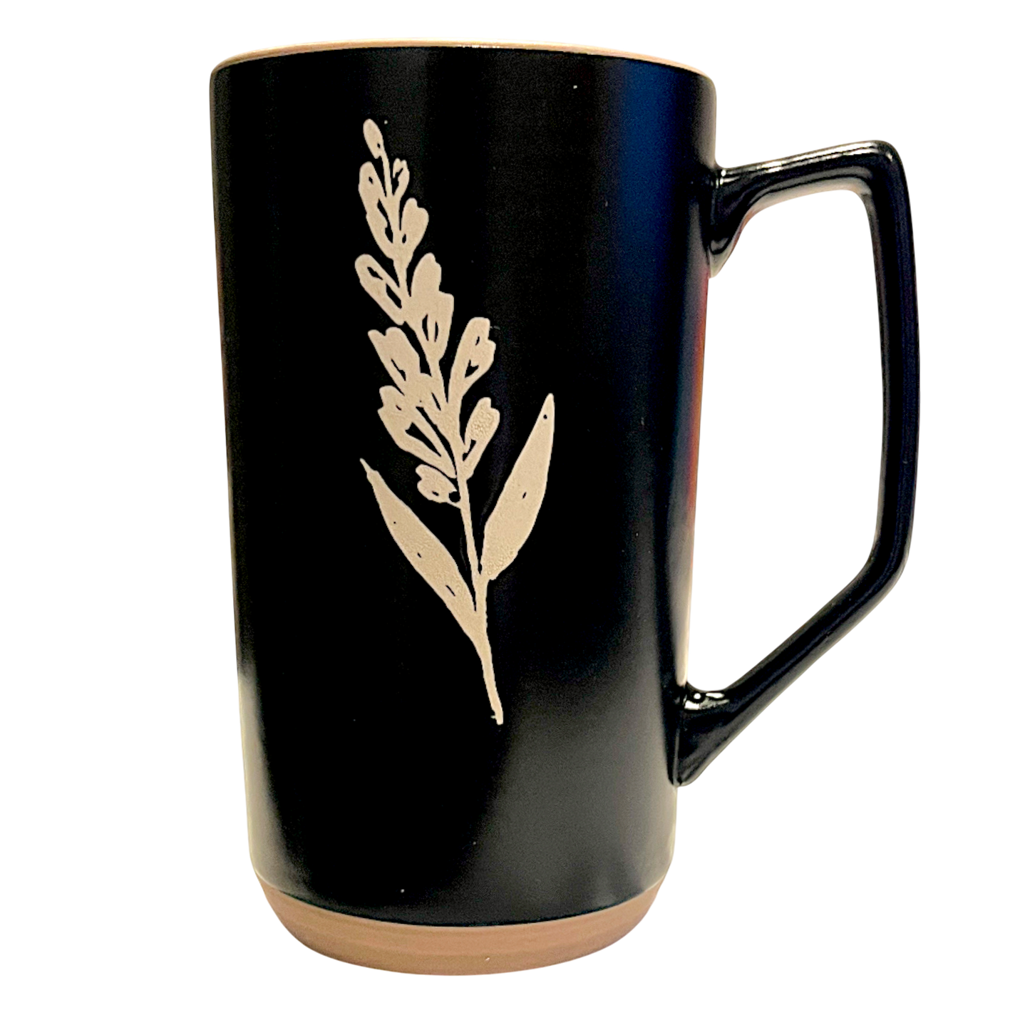 Tasse noire au motif botanique blanc