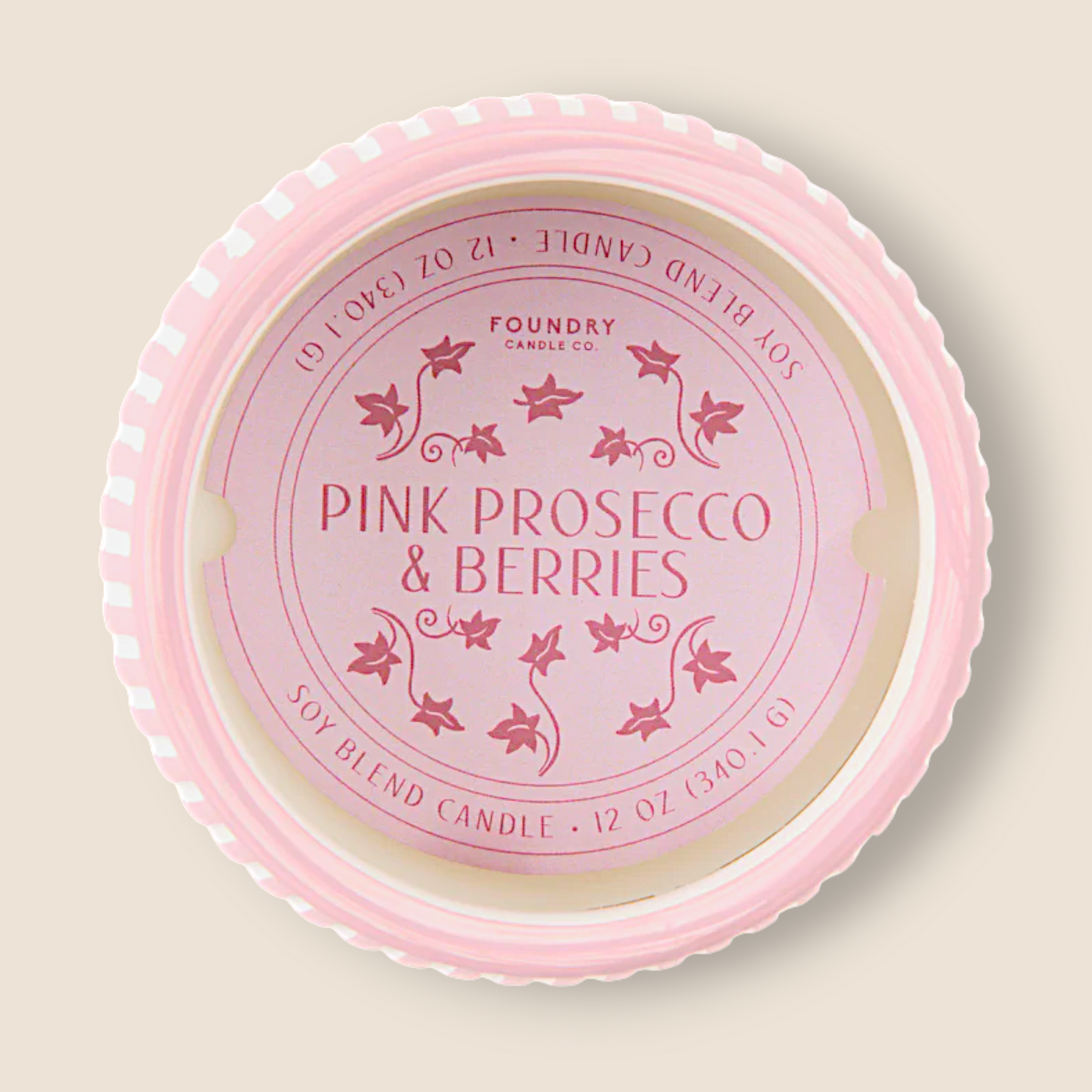 Bougie dans un jolie pot de céramique – Baies et prosecco rosé, 12 oz
